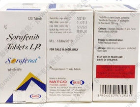 Natco Sorafenib Sorafenat 200mg*120 tabletek Rak wątrobowokomórkowy, rak nerkowokomórkowy, rak tarczycy, guz podścieliskowy przewodu pokarmowego, guz desmoidalny, naczyniakomięsak, samotny guz włóknisty,